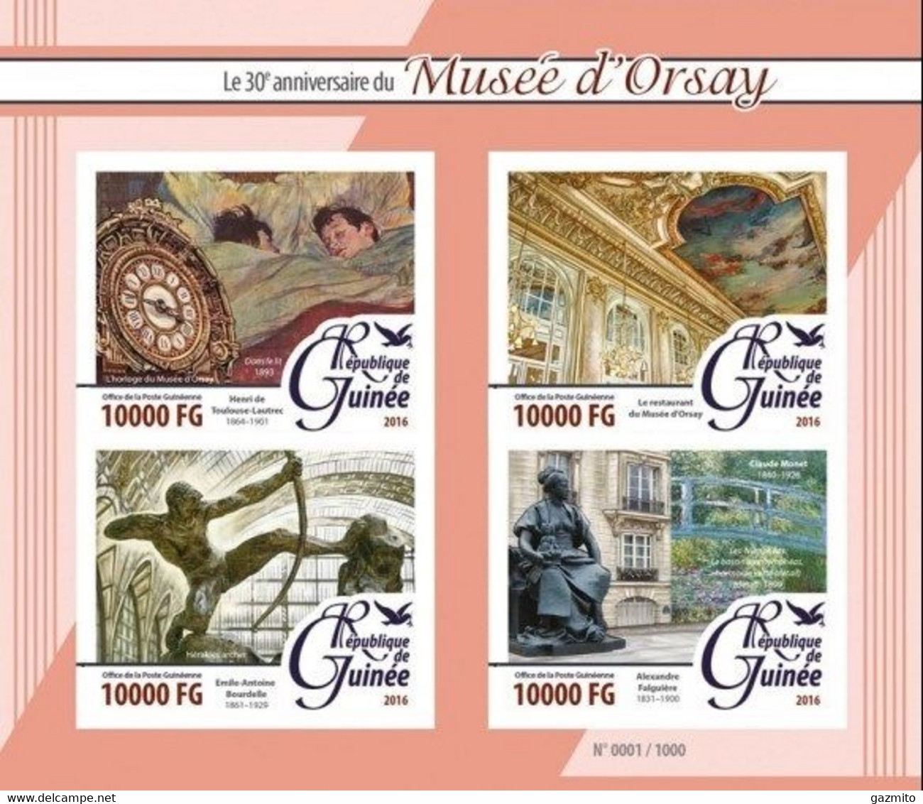 Guinea 2016, Art, Musee D'Orsay, Clock, Archery, BF IMPERFORATED - Horlogerie