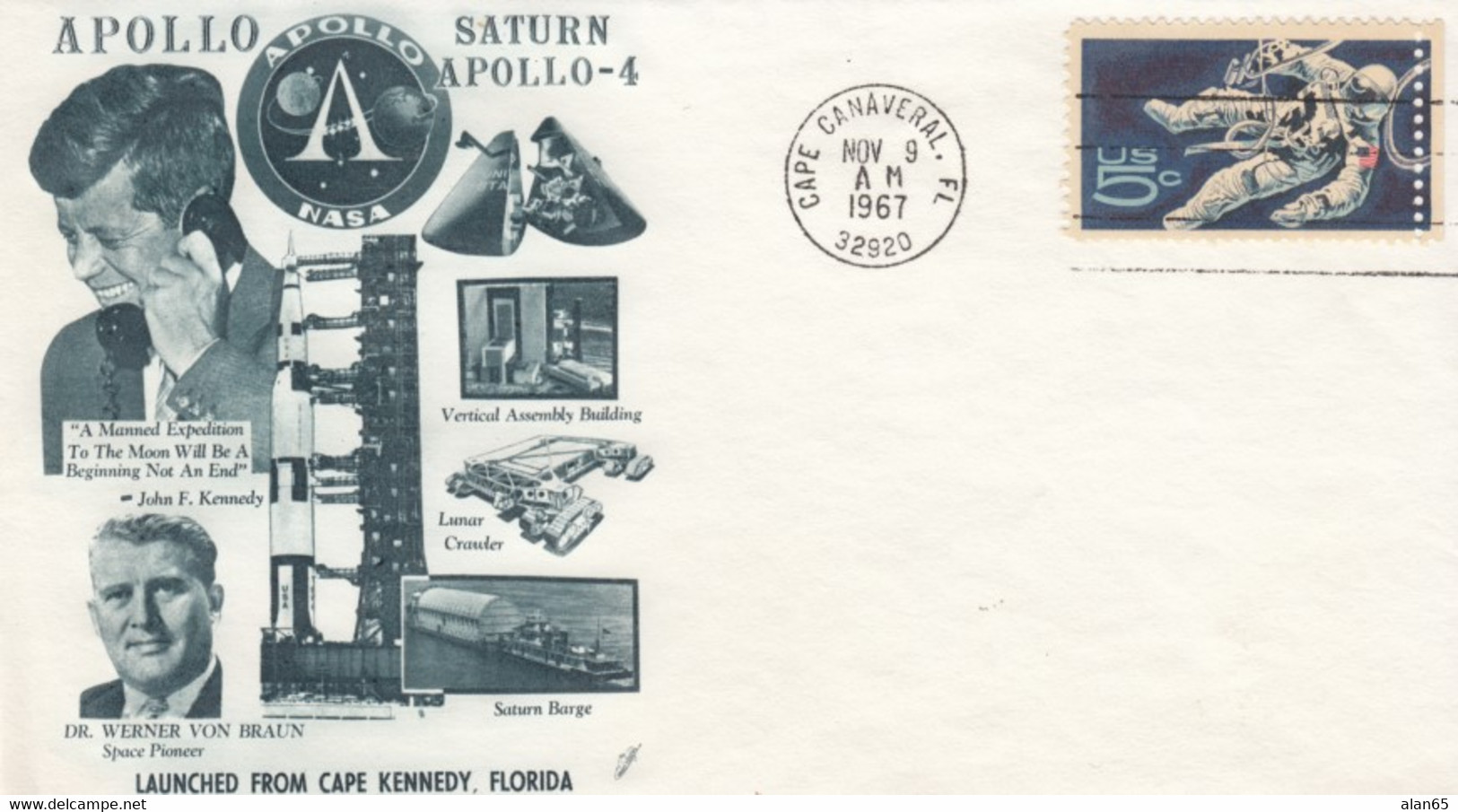 Saturn Apollo-4 US Space Project Cover, President Kennedy And Werner Von Braun Illustrated Cover - North  America