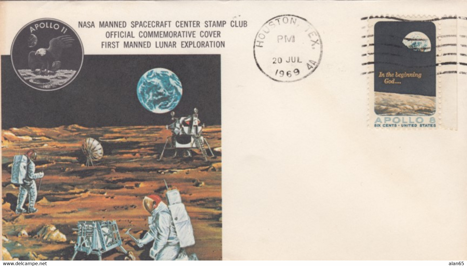 Apollo-11 NASA Manned Spacecraft Center Stamp Club Commemorative Illustrated Cover For 1st Moon Landing - North  America