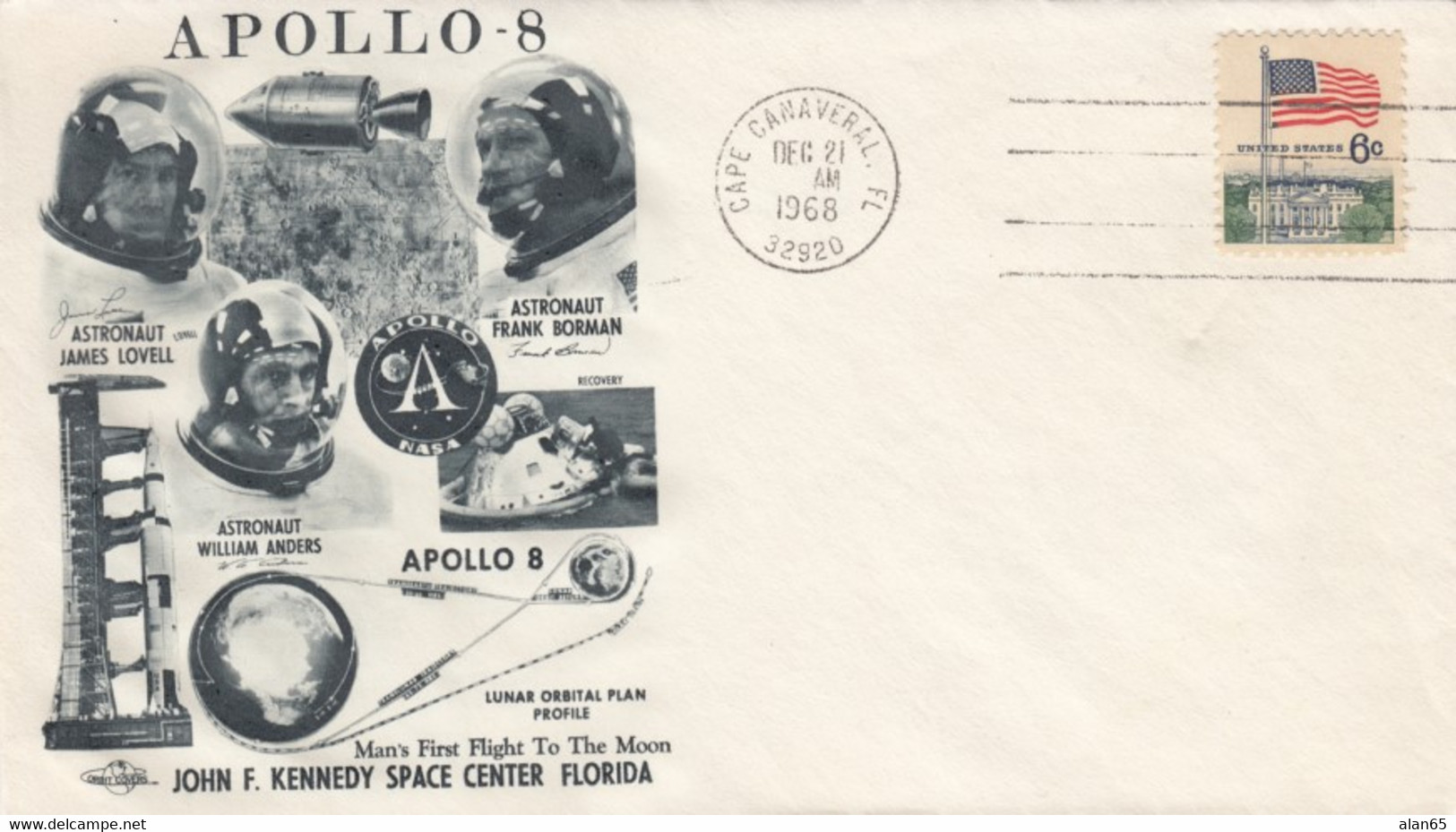 Apollo-8 US Space Program, Astronauts Lovell Borman And Anders, Lunar Orbit Illustrated Cover - North  America