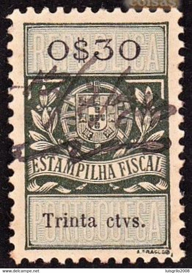Fiscal/ Revenue, Portugal - Estampilha Fiscal -|- Série De 1929 - 0$30 - Used Stamps