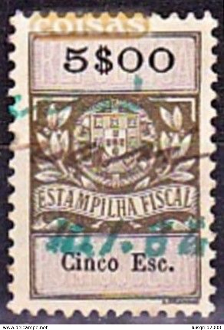 Fiscal/ Revenue, Portugal - Estampilha Fiscal -|- Série De 1929 - 5$00 - Usati