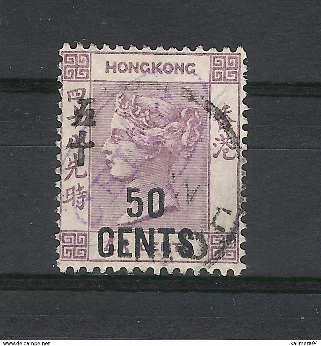 HONG KONG  /  Y. & T.  N° 55  /  REINE  VICTORIA  /  Surcharge 50 Cents + Sigles Chinois - Oblitérés