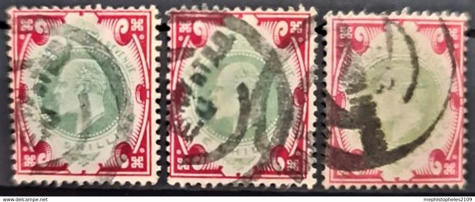 GREAT BRITAIN 1902-11 - Canceled - Sc# 138, 138a, 138c - 1sh - Used Stamps