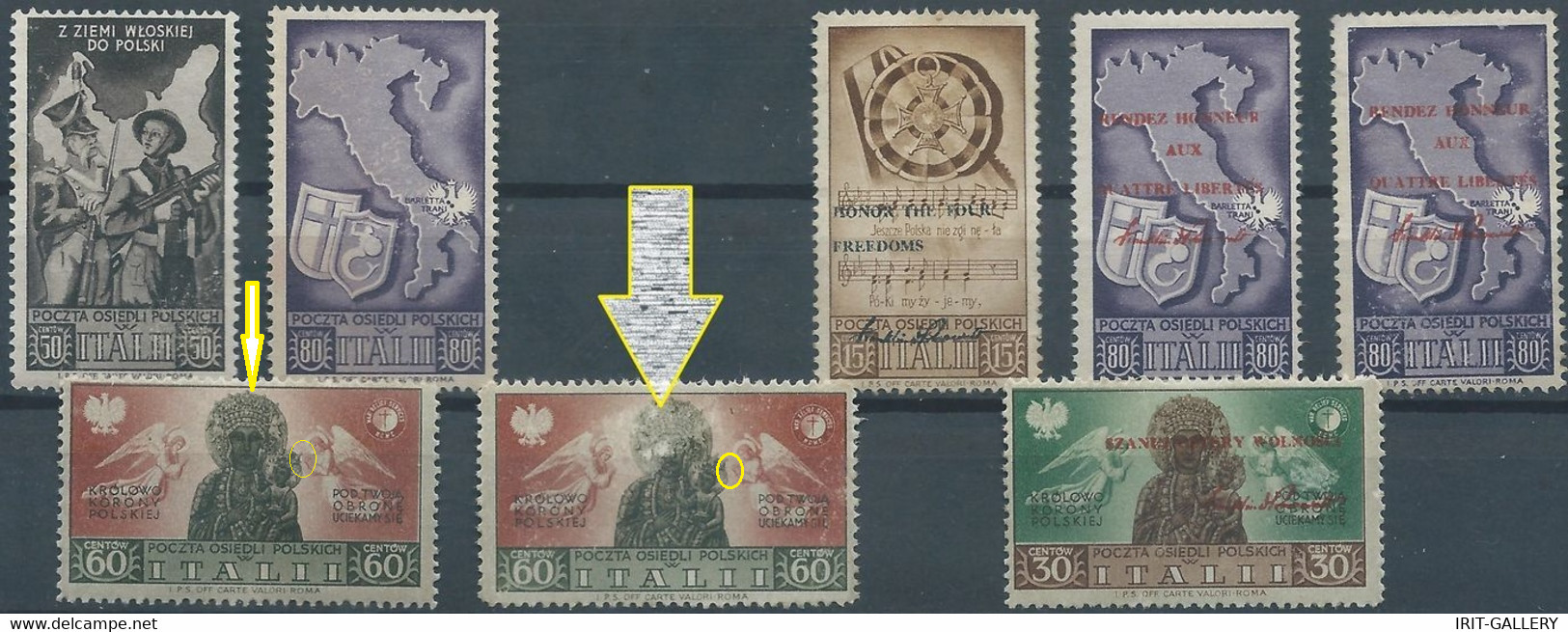 ITALIA-ITALY-ITALIE-Poland,2° War-1946 Polish Corps Relief,some With The Overprint In Red & Black,Mint (Print Error ) - 1946-47 Période Corpo Polacco