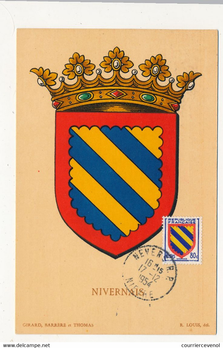 FRANCE - Carte Maximum - Blason (armoiries) NIVERNAIS - Nevers R.P. - 17/12/1954 - 1950-1959