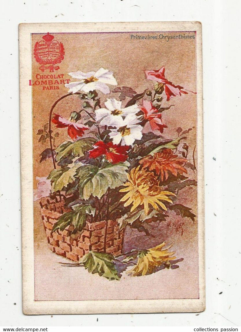 JC , Cp , Publicité ,chocolat LOMBART ,illustrateur , Fleurs, Primevères , Chrysanthèmes , Vierge, Fac-simi Chromofranco - Advertising