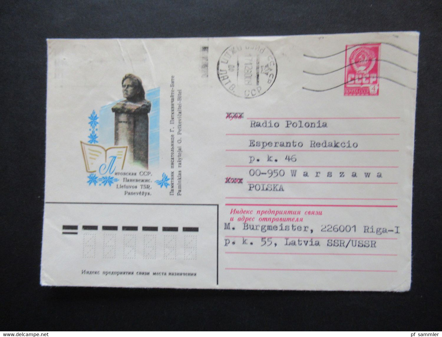 Russland / Lettland 1980 GA Aus Riga Latvia SSR/USSR Nach Warschau An Radio Polonia Esperanto Redakcio Warszawa - Letland