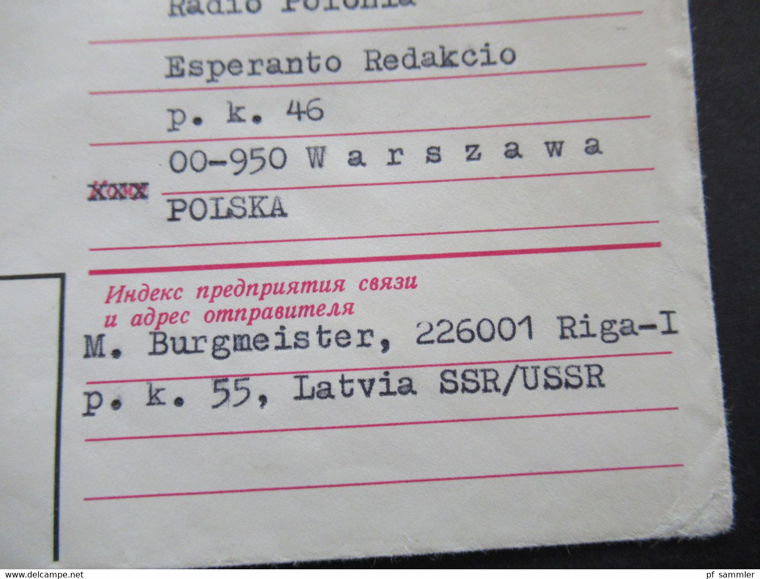 Russland / Lettland 1980 GA Aus Riga Latvia SSR/USSR Nach Warschau An Radio Polonia Esperanto Redakcio Warszawa - Letonia