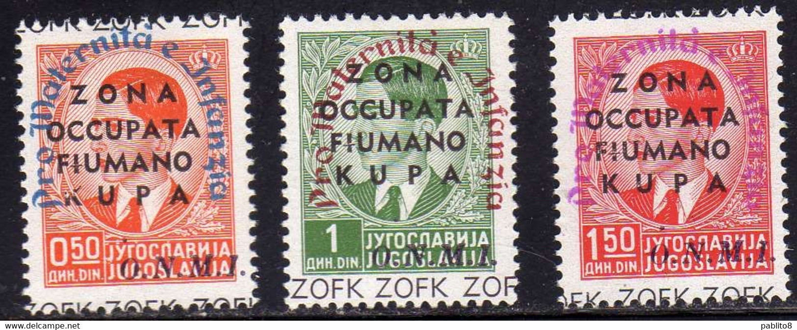 ZONA FIUMANO KUPA1942 COLORI SOPRASTAMPA CAMBIATI CHANGE COLORS OVERPRINT ONMI MATERNITÀ INFANZIA SERIE COMPLETA SET MNH - Fiume & Kupa