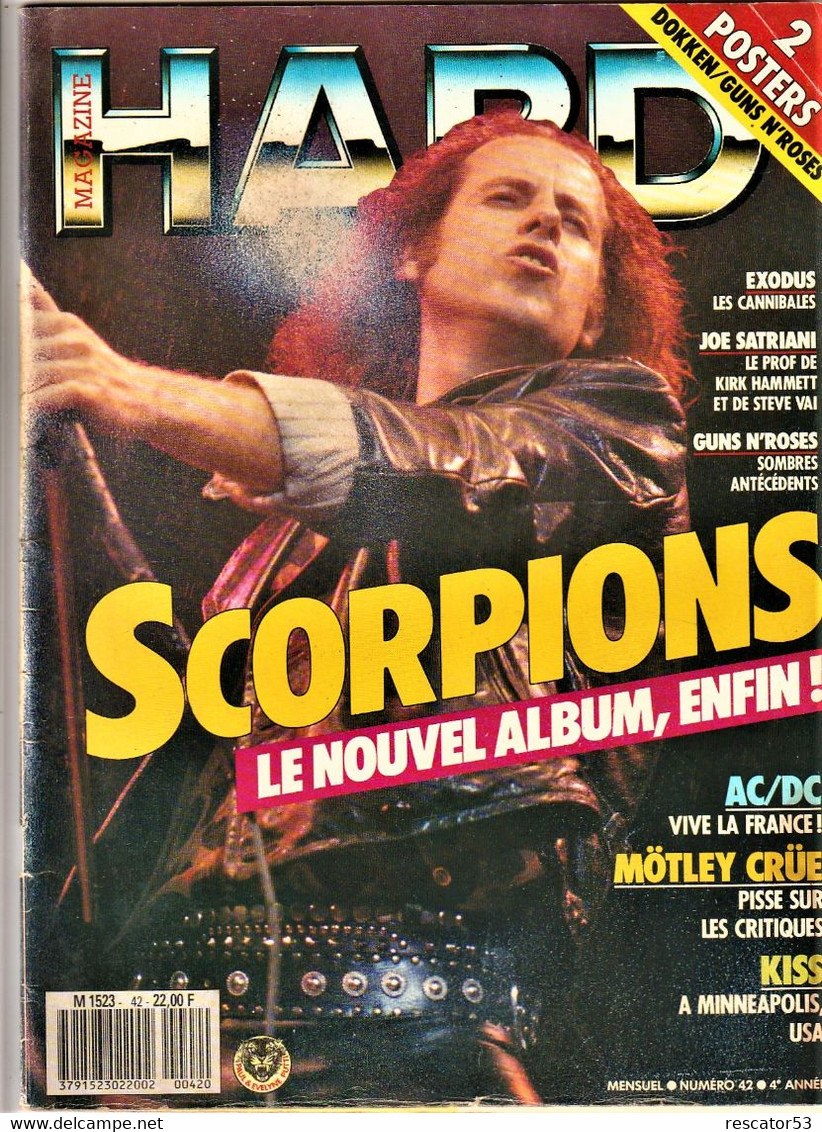 Rare Revue Hard Magazine N°42 Février 1988 Scorpions + Posters Des Guns'n Roses Et Dokken - Muziek