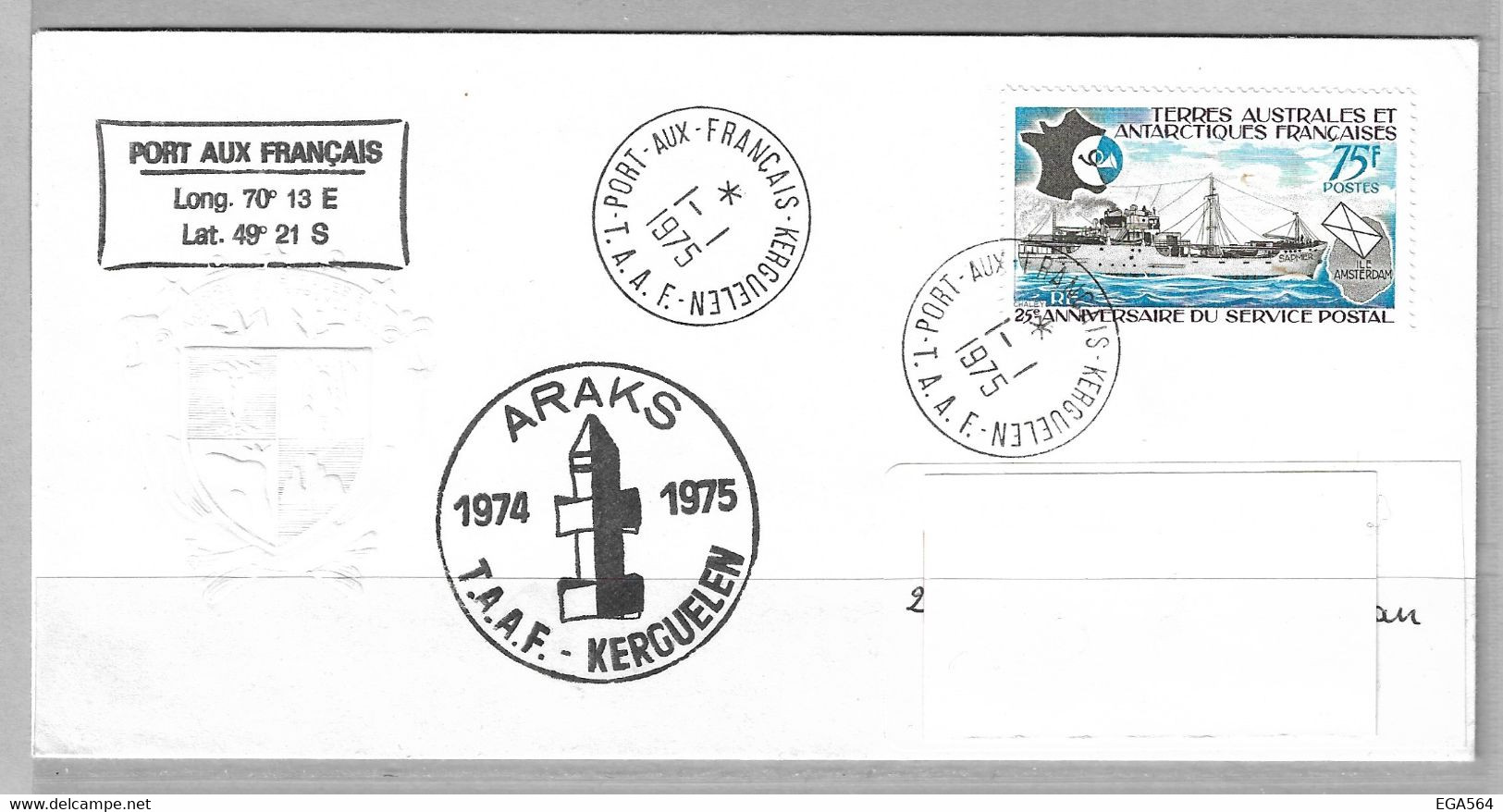 11 - TAAF - PO54 Du 1.1.1975 PORT-AUX-FRANCAIS KERGUELEN Sur Enveloppe Gaufrée TAAF - Première Date FDC. - Cartas & Documentos