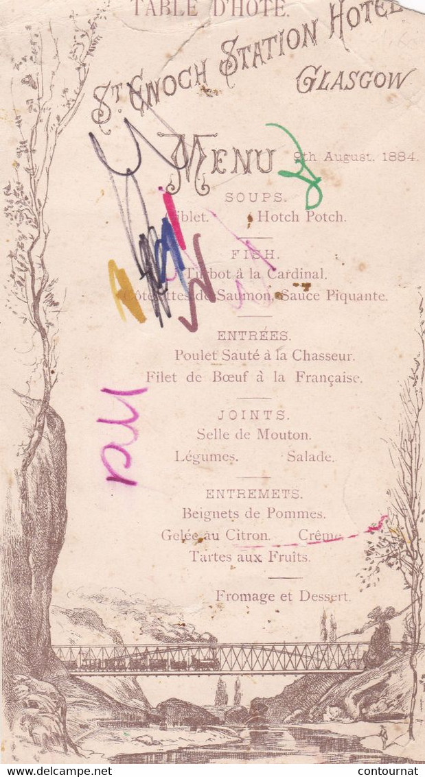 MENU 1884  ST ENOCH Station HOTEL GLASGOW   Ecosse Enfants  ( T0) Royaume Uni - Menus