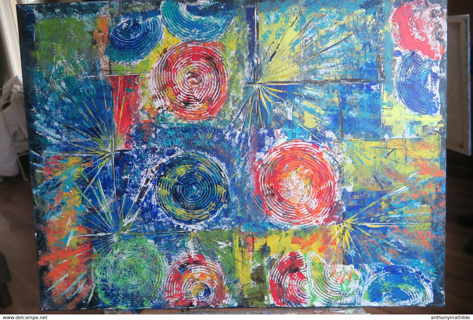 TABLEAU Peinture Abstraite  ACRYLIQUE/ 80 X 60 Cm Authentique - Acrilicos