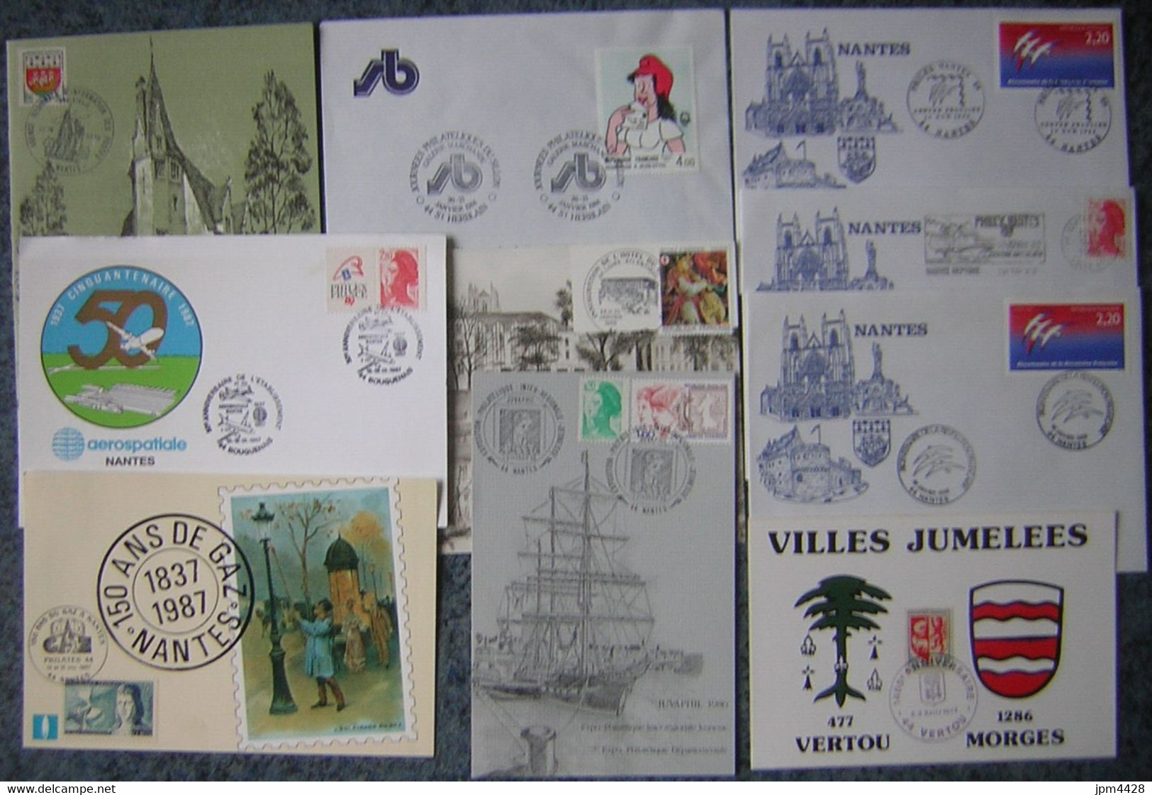 France 44 -  Marcophilie Lot De 48 Enveloppes Ou Cartes Oblitérations 1er Jour Ou Bureau Temporaire Illustré 1968-1999 - Bolli Commemorativi