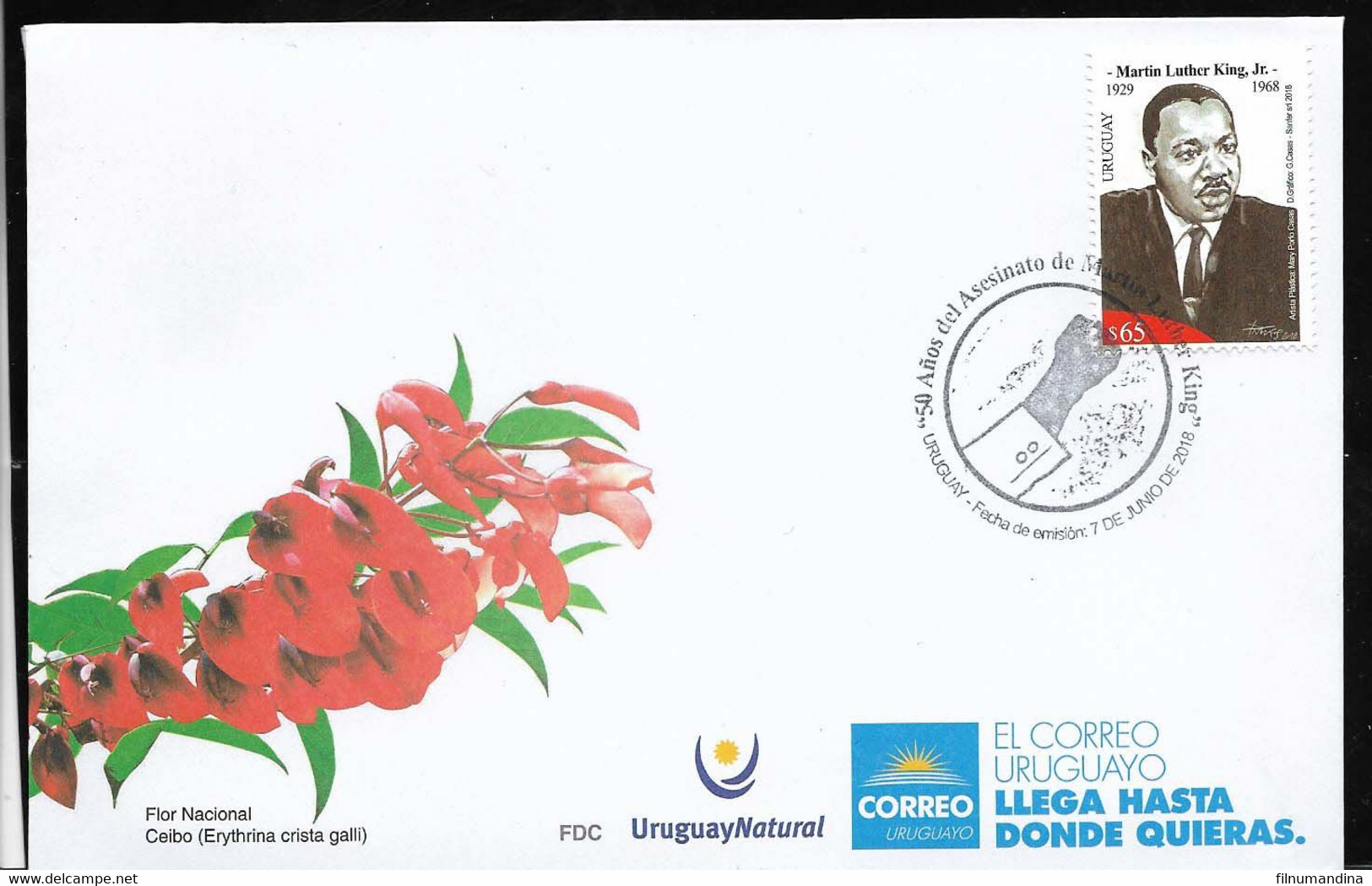 URUGUAY 2018 LUTHER MARTIN KING ANIV.YV 2890 FDC - Martin Luther King