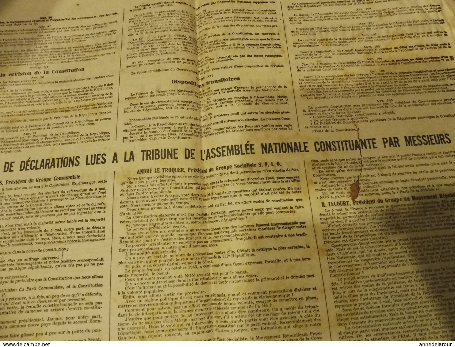 1946 CONSTITUTION DE LA REPUBLIQUE -signataires: Jacques Duclos ,Michel Clémenceau , Ferhat Abbas, Edouard Herriot , etc