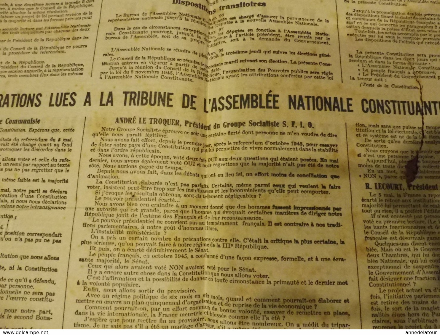 1946 CONSTITUTION DE LA REPUBLIQUE -signataires: Jacques Duclos ,Michel Clémenceau , Ferhat Abbas, Edouard Herriot , etc