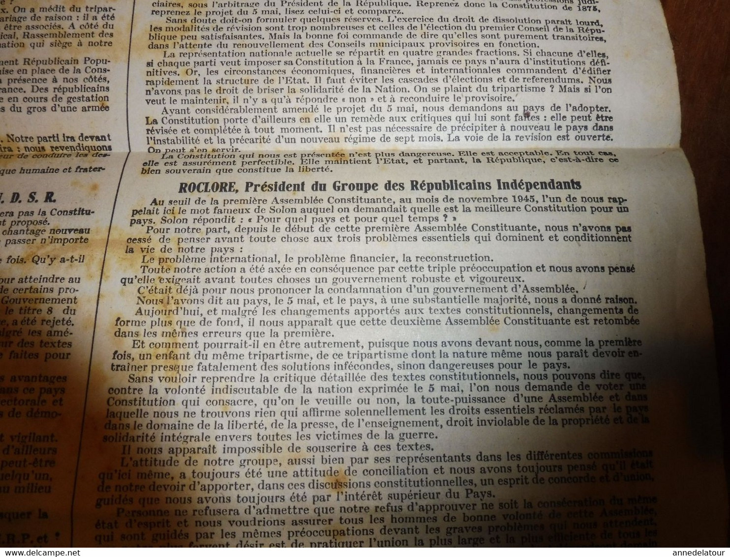 1946 CONSTITUTION DE LA REPUBLIQUE -signataires: Jacques Duclos ,Michel Clémenceau , Ferhat Abbas, Edouard Herriot , etc