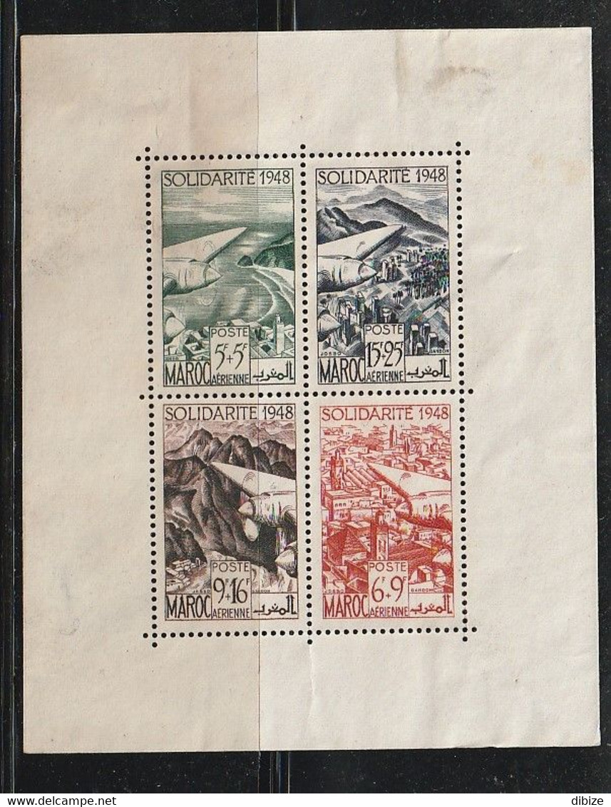 Maroc. Protectorat. Bloc-Feuillet De  4 Timbres. Yvert & Tellier N° 2. 1949. Solidarité 1948. Poste Aérienne. Cote 22€. - Poste Aérienne