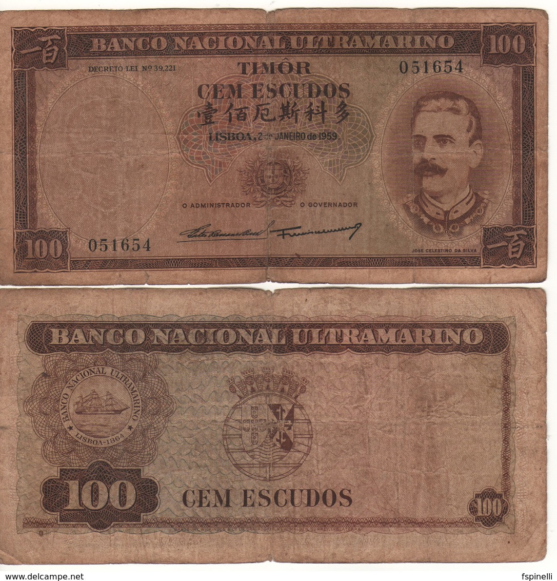 TIMOR  100 Escudos  P24    ( Dated 2.1.1959 )   F. - Timor