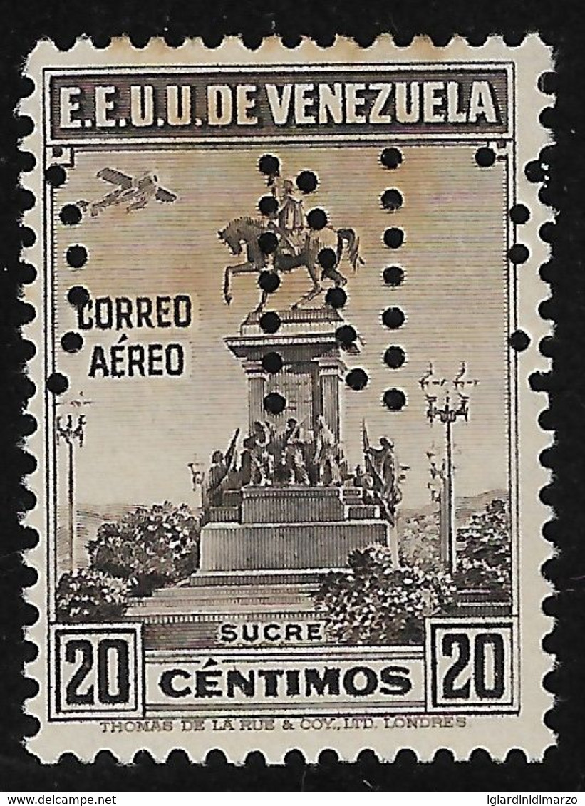 VENEZUELA-1938- Valore Usato Di P.A. Da 20 C. Con Perforazione, Francobollo PERFIN - In Buone Condizioni. - Perforiert/Gezähnt