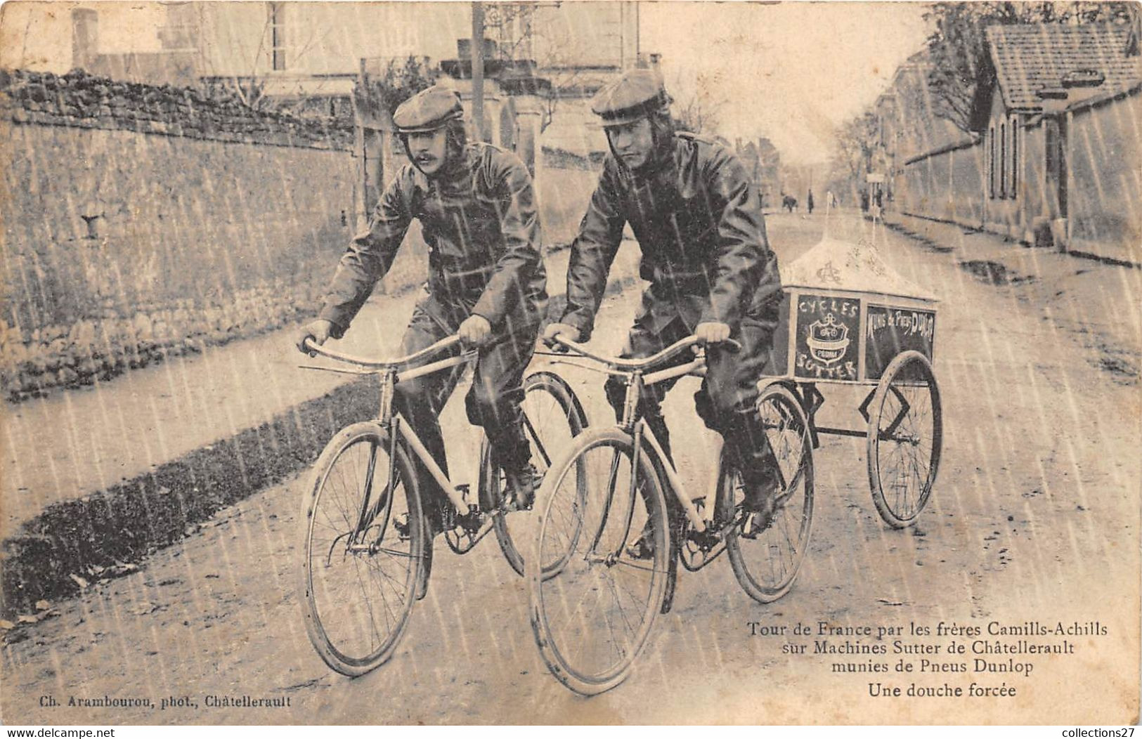 86-CHÂTELLERAULT- TOUR DE FRANCE PAR LES FRERES CAMILLS-ACHILLS SUR MACHINES SUTTER DE CHÂTELLERAULT MUNIES DE PNEUS DUN - Chatellerault