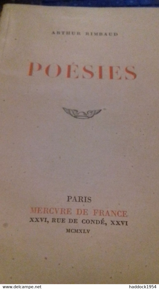 Poésies ARTHUR RIMBAUD Mercure De France 1945 - Auteurs Français