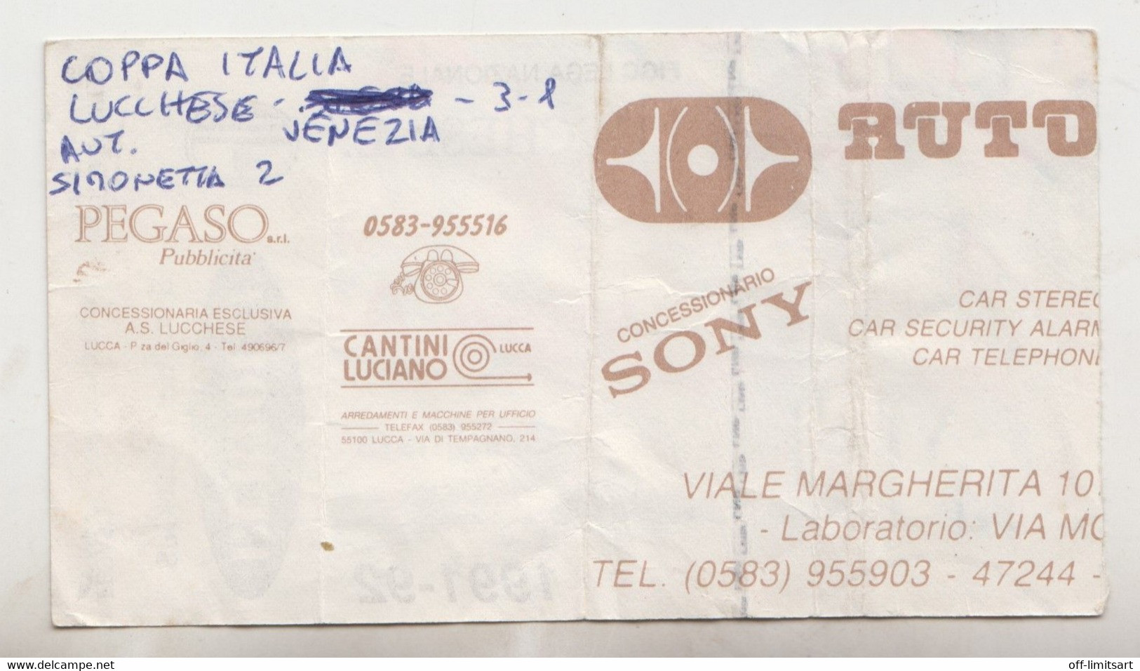 Lucchese- Venezia  3-1 , 1991/92 - Calcio - Ticket , Biglietto Ingresso Stadio - N.001156 - Tickets - Entradas