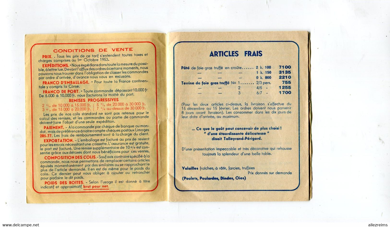 Carnet Maison YAUNE  Tarif 1953-1954 à Périgueux  Format 116*126 Mm   A VOIR  !!! - Autres Plans