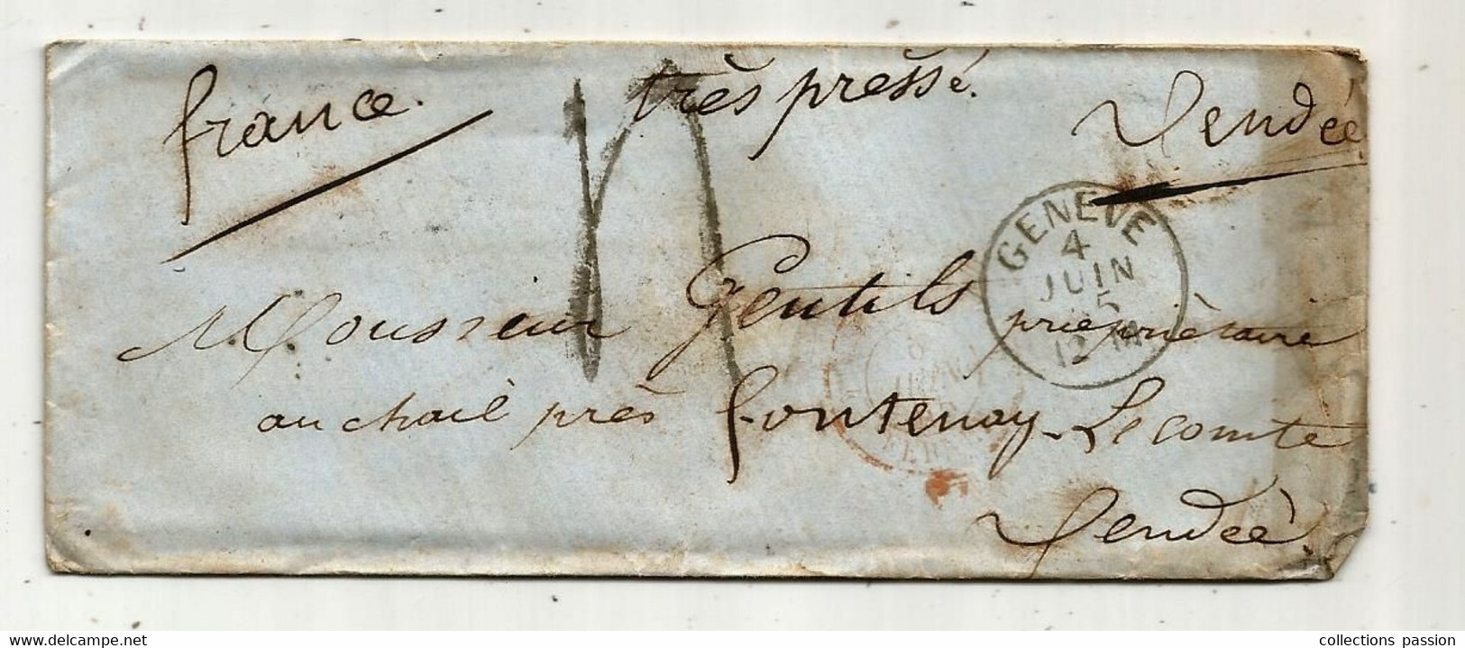 Lettre, Suisse ,GENEVE , 1855 , 2 Scans - Marcophilie