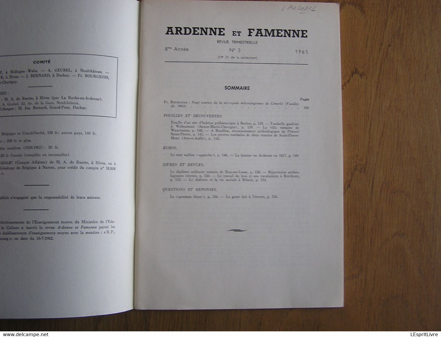 ARDENNE ET FAMENNE N° 3 Année 1965 Régionalisme Archéologie Limerlé Nécropole Mérovingienne Borlon Ave Et Auffe Famine - Belgique