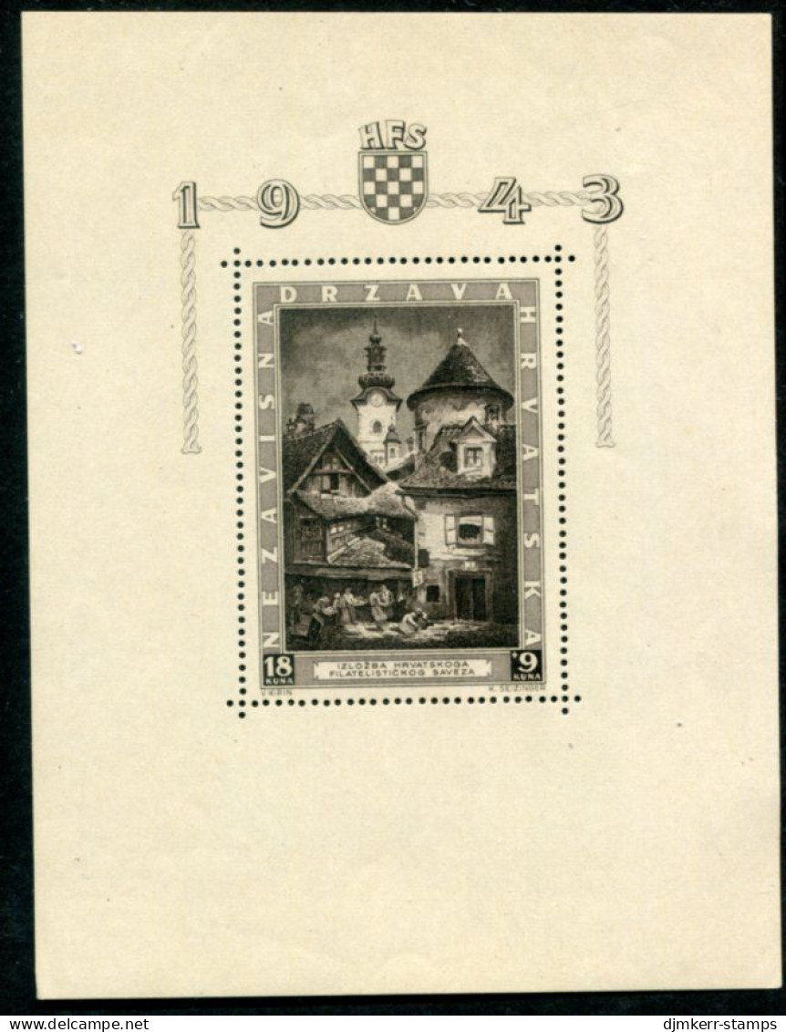 CROATIA 1943 Zagreb Philatelic Exhibition Block  With Engraver's Mark MNH / **.  Michel Block 6 I - Croacia