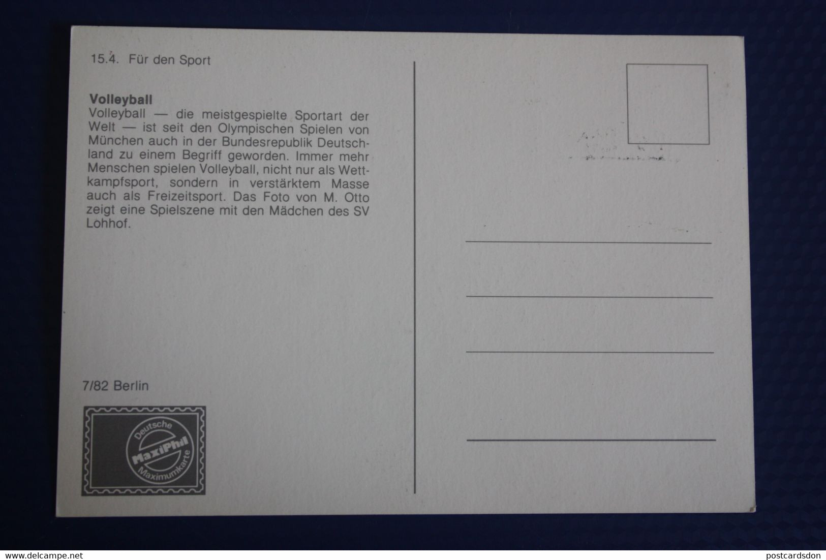 Berlin 1982 Mi.Nr. 665 ,Volleyball - Sporthilfe - Maximum Card - Erstausgabetag Berlin - Volleybal