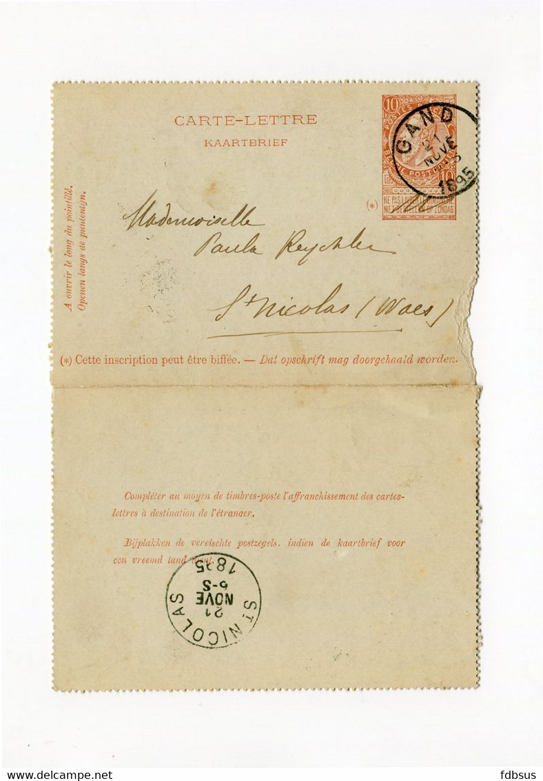 1895 Carte Lettre - Kaartbrief Van GAND Naar St NICOLAS - Naar Lucien Reychler - Briefumschläge