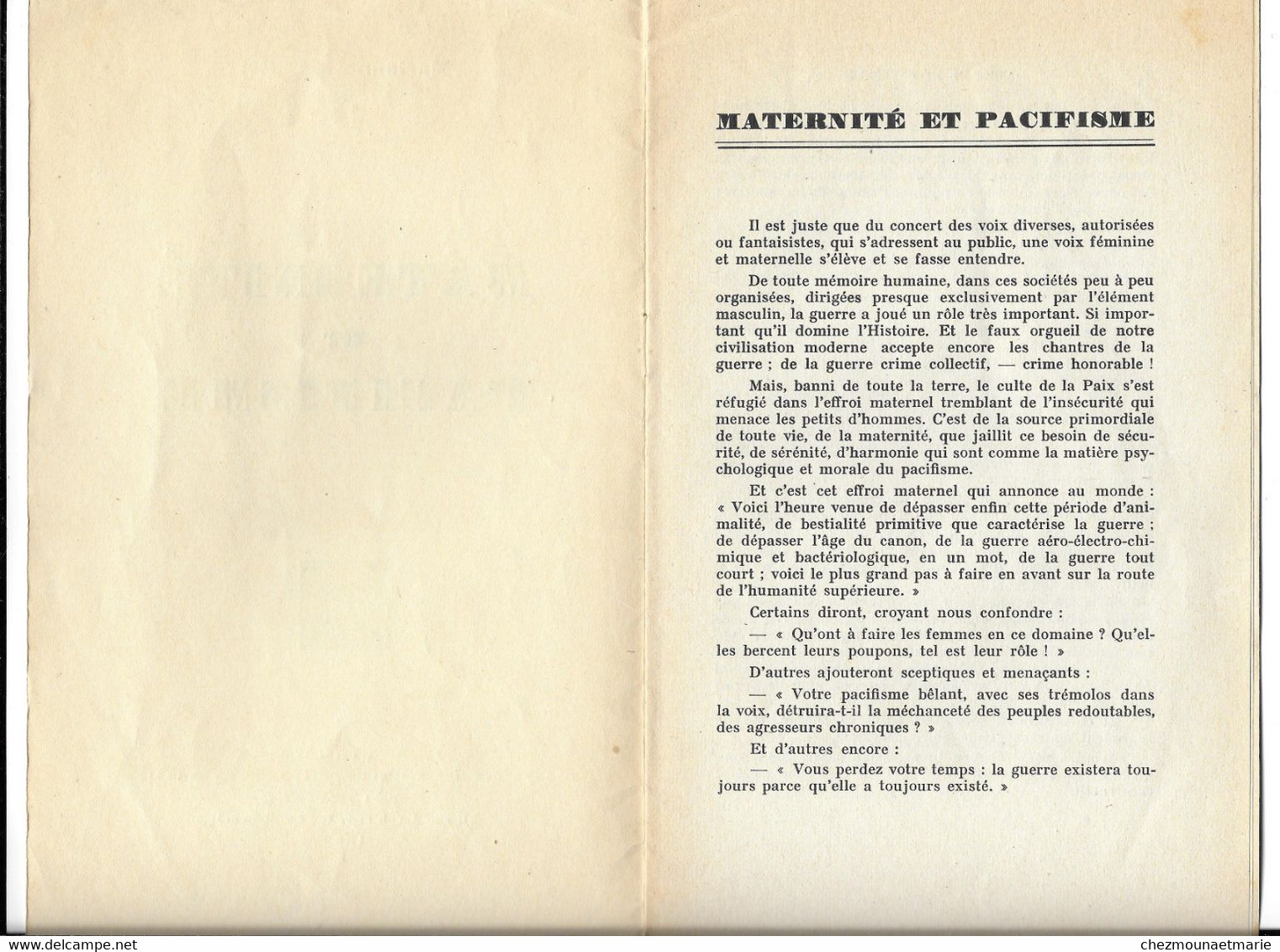 1932 MARIANNE RAUZE OU COMIGNAN DECEDEE A PERPIGNAN JOURNANLISTE FEMINISTE - MATERNITE ET PACIFISME - LIVRET DE 7 PAGES - Psychology/Philosophy