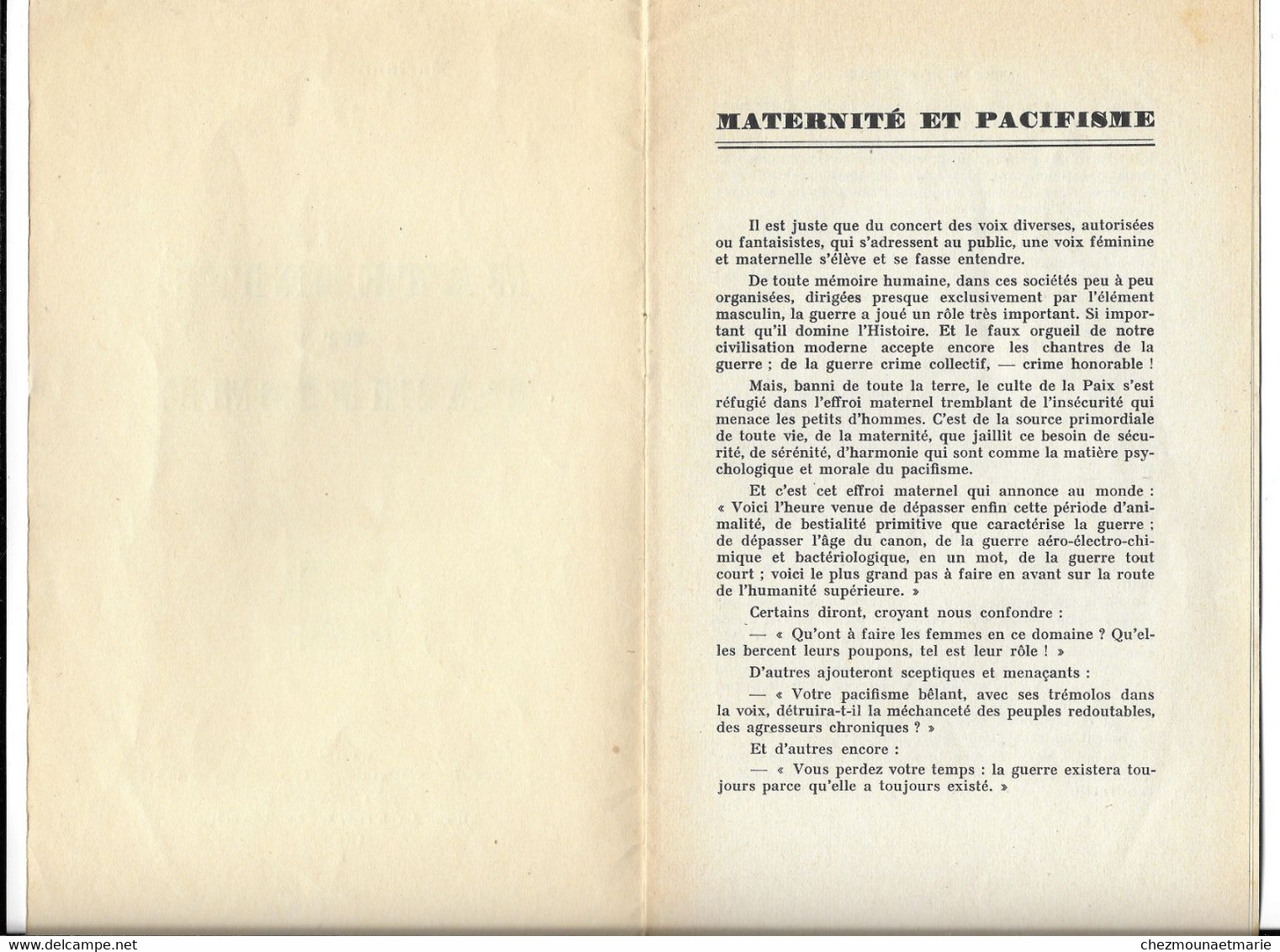 1932 MARIANNE RAUZE OU COMIGNAN DECEDEE A PERPIGNAN JOURNANLISTE FEMINISTE - MATERNITE ET PACIFISME - LIVRET DE 7 PAGES - Psychologie/Philosophie