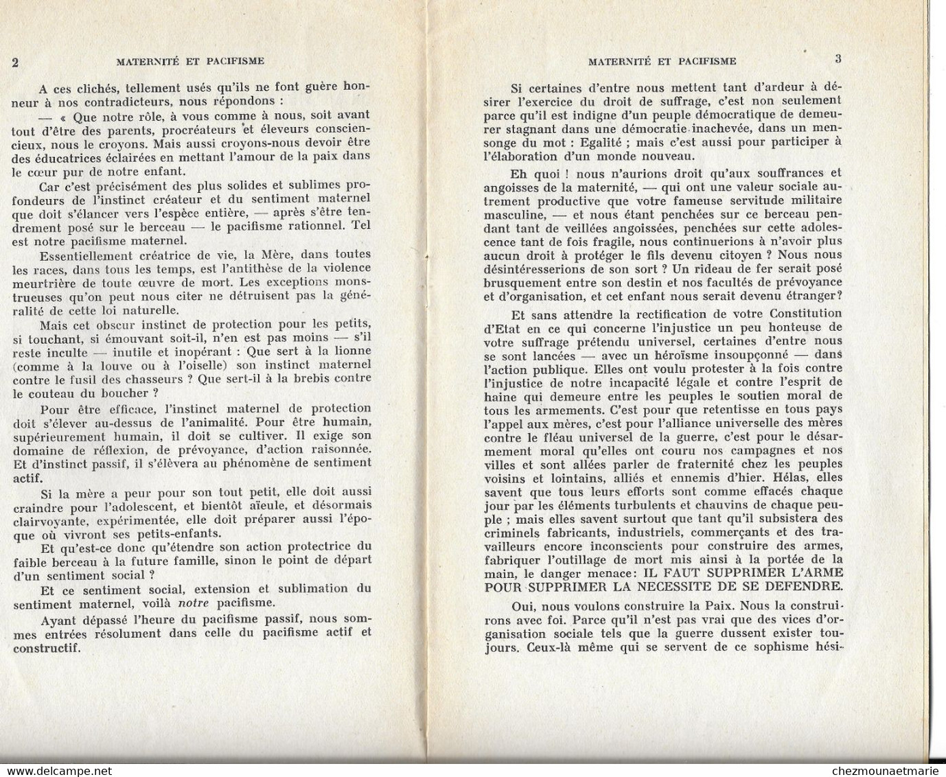 1932 MARIANNE RAUZE OU COMIGNAN DECEDEE A PERPIGNAN JOURNANLISTE FEMINISTE - MATERNITE ET PACIFISME - LIVRET DE 7 PAGES - Psychologie/Philosophie