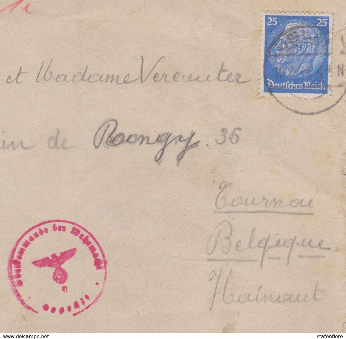 Reich, S.S., Obercommando  Der Wehrmacht , WW2,Guerre, Militaria, Camp Uslar Naar België Met Censuur Band - Cartas & Documentos