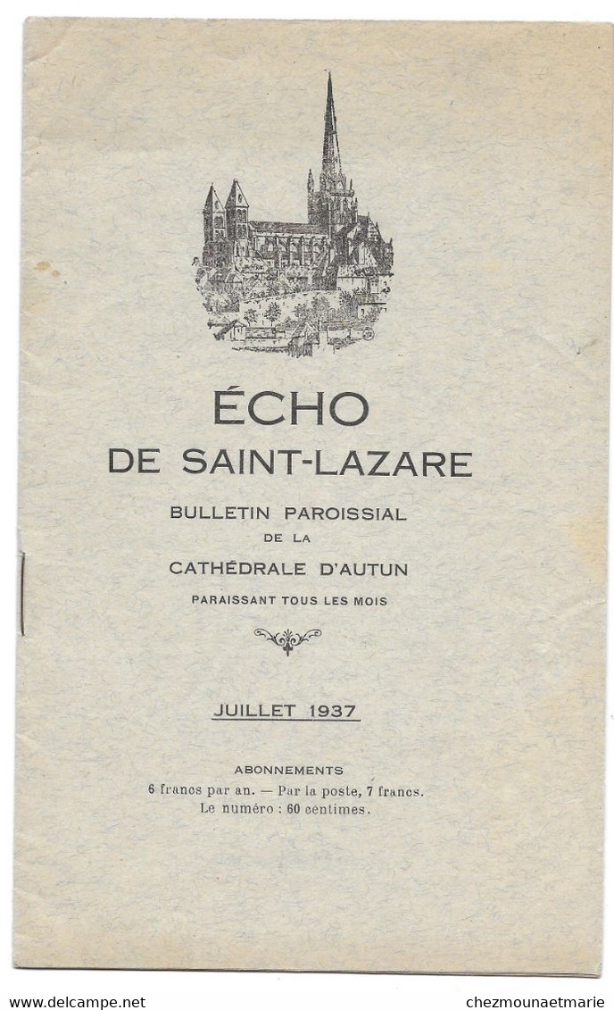 1937 CATHEDRALE D AUTUN - ECHO DE SAINT LAZARE - BULLETIN DE 20 PAGES - Religion