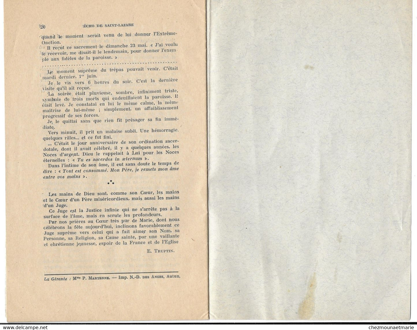 1937 CATHEDRALE D AUTUN - ECHO DE SAINT LAZARE - BULLETIN DE 20 PAGES - Religion