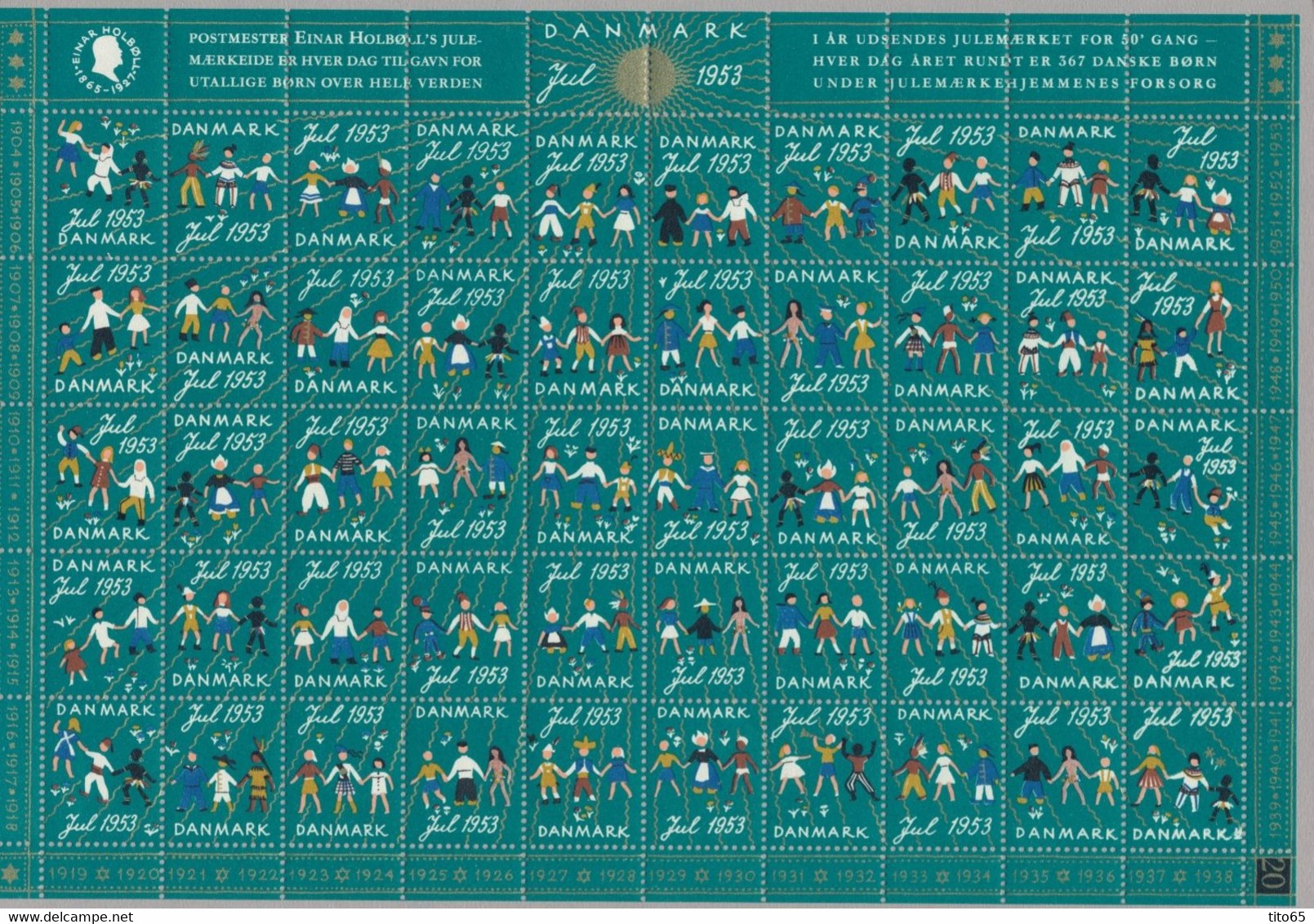 Denmark; Christmas Seals. Full Sheet 1953   MNH** - Fogli Completi