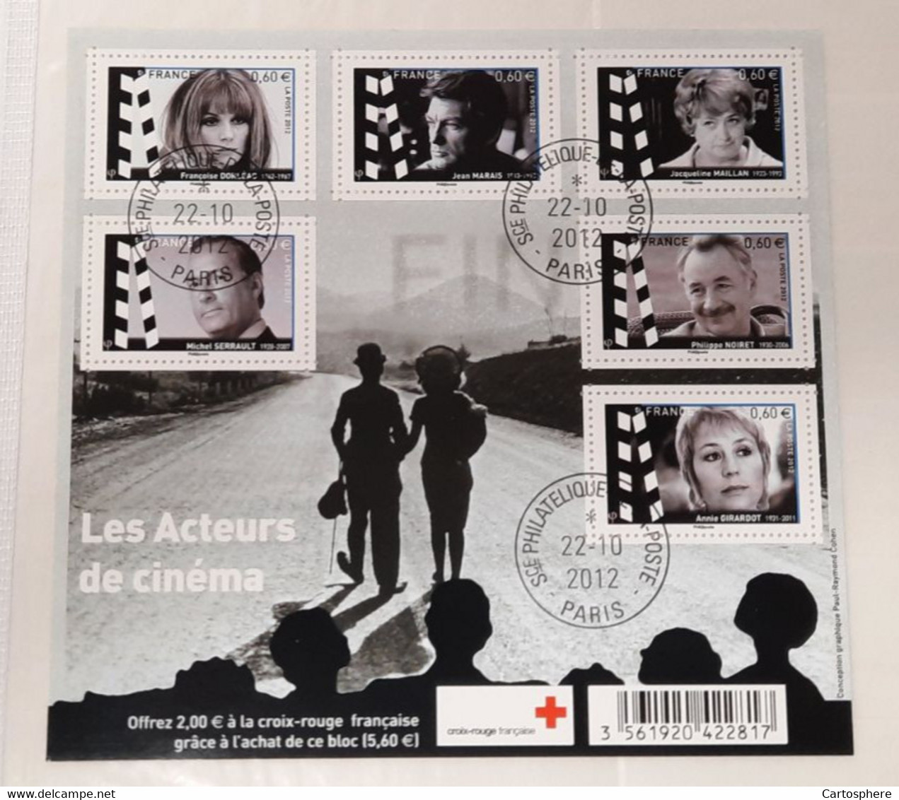 FRANCE BF4690 Bloc Feuillet ACTEURS CINEMA 2012 Oblitéré 1er Jour Avec Gomme SERVICE PHILATELIQUE POSTE 4690/4695 - Afgestempeld