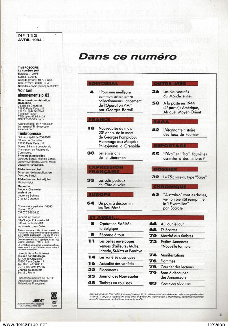 TIMBROSCOPIE  N° 112 + SOMMAIRE - French (from 1941)