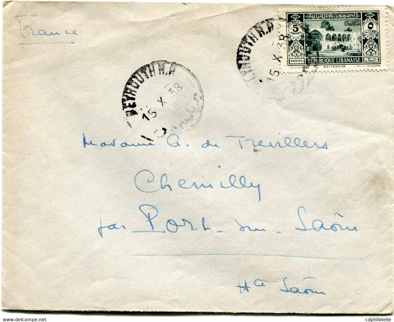 GRAND LIBAN LETTRE DEPART BEYROUTH 15 X 38 POUR LA FRANCE - Covers & Documents