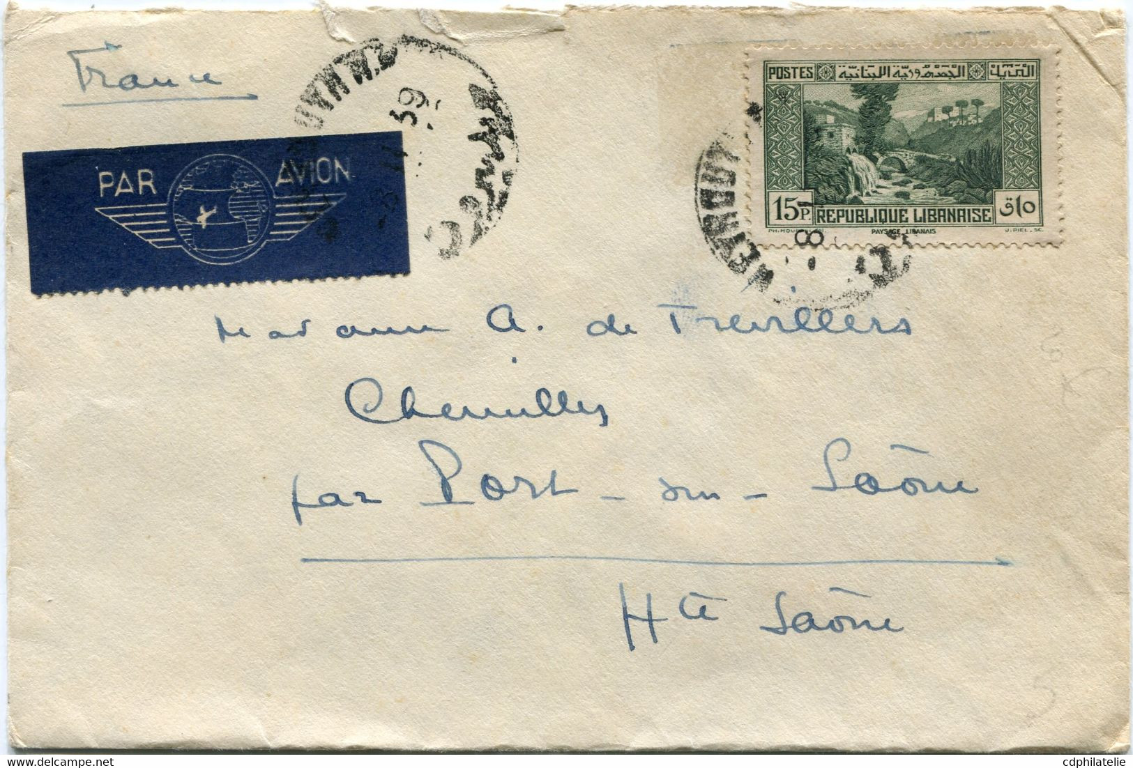 GRAND LIBAN LETTRE PAR AVION DEPART BEYROUTH 8 IV 39 POUR LA FRANCE - Storia Postale