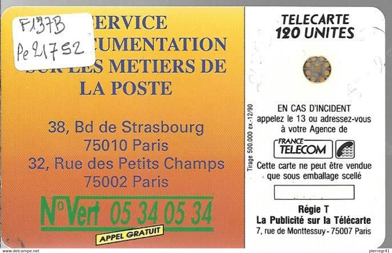 CARTE-PUBLIC-F-137B-1990-120U-SC5 An-Trou 6-LA POSTE-Ile De France-5 Pe 21752-UTILIS EE-  TBE- - 1990