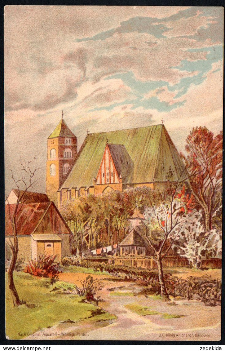 9854 - Litho Verden Kirche St. Johannis Künstlerkarte - Nach Aquarell Von Wesnigk - Verlag König & Ebhardt - Verden