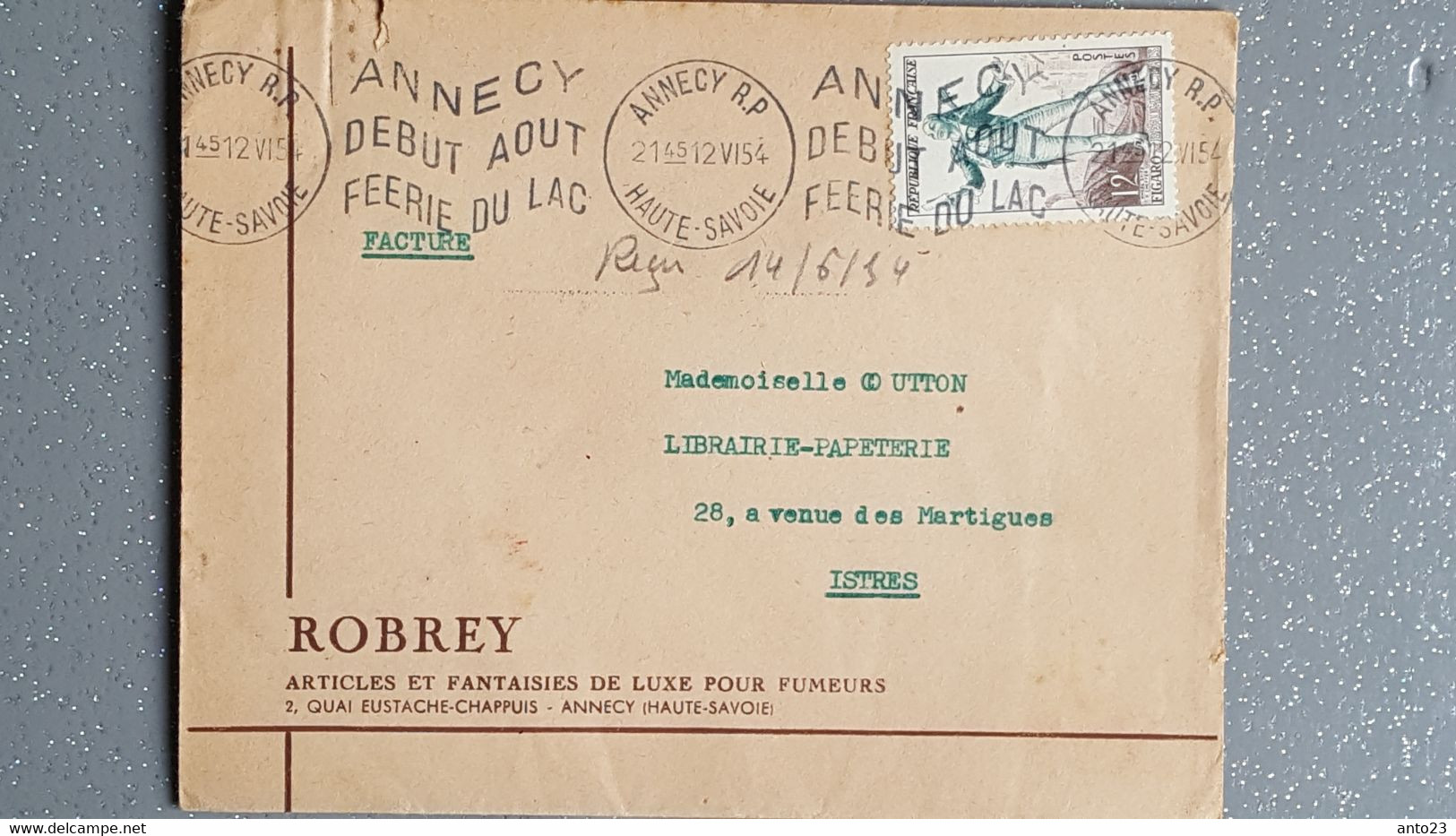 LETTRE 1954 ARTICLES ET FANTAISIES DE LUXE POUR FUMEURS ROBREY ANNECY - Dokumente