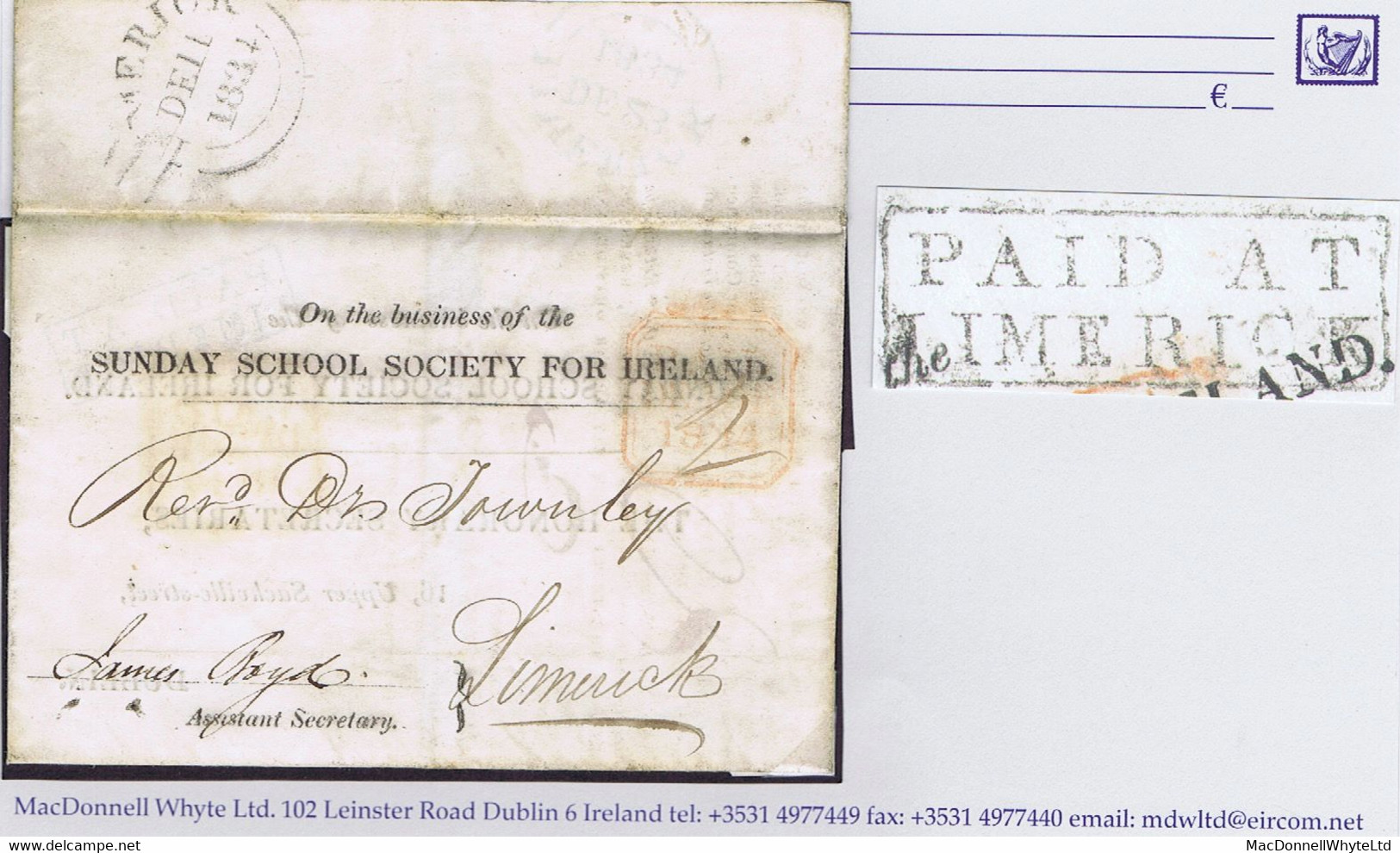 Ireland Limerick Charity 1834 Boxed 2-line PAID AT/LIMERICK On Wrapper To Dublin Prepaid Charity Rate "2d" - Prephilately